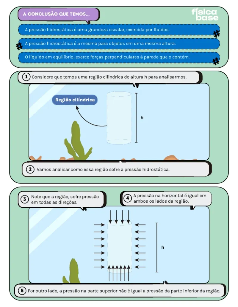 Primeira página sobre hidrostática, com o empuxo ilustrado