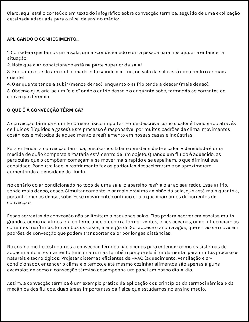 Página de material comum: um bloco corrido de texto explicando convecção térmica, sem nenhuma imagem
