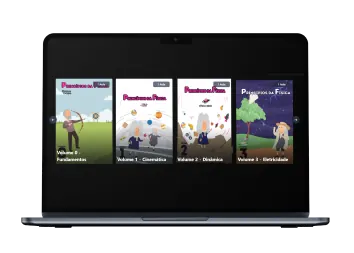 Notebook exibindo a área de membros, com as capas dos volumes do Princípios da Física lado a lado