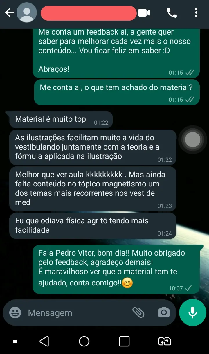 Print de conversa no WhatsApp em que a estudante de medicina diz que é melhor que ver aula