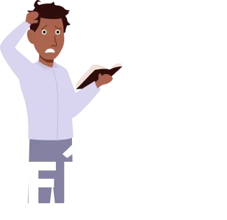 Ilustração de um estudante confuso, coçando a cabeça diante de um livro, com a palavra FÍSICA ao fundo